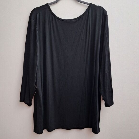 ANTTHONY Knit Top Blouse Plus 3X Black White Floral 3/4 Sleeve Stretch Scoop NWT - Picture 3 of 5